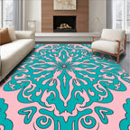 Teal Floral Pattern Decorative Rug