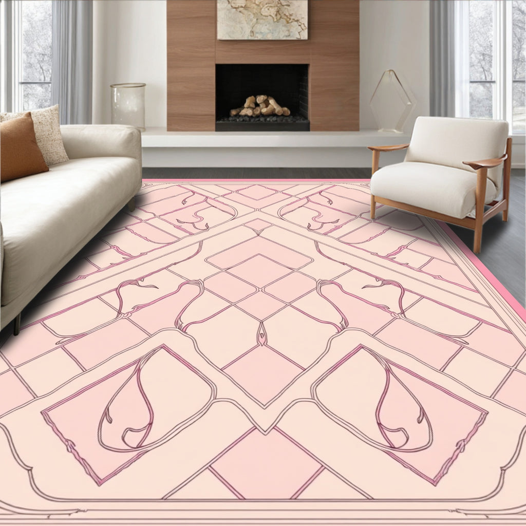 Art Nouveau Pink Geometric Floral Rug