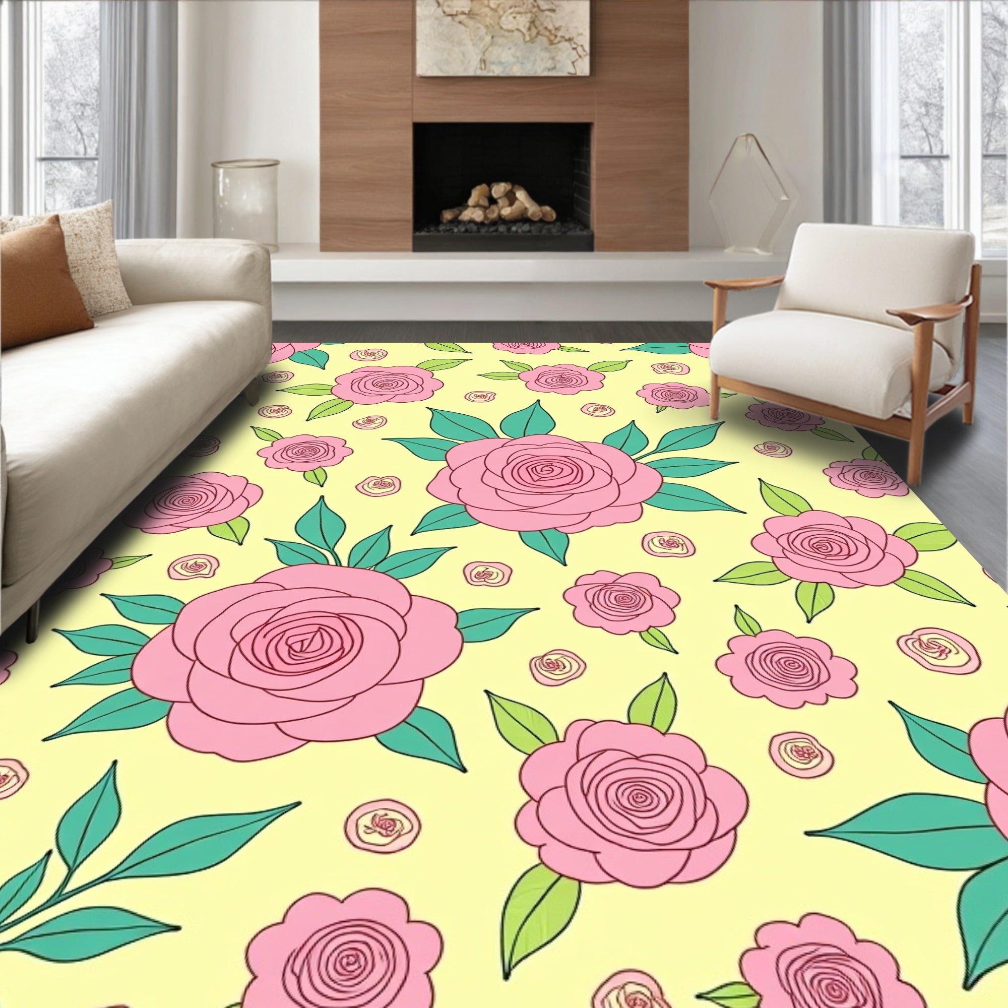 Pink Rose Garden Pattern Rug