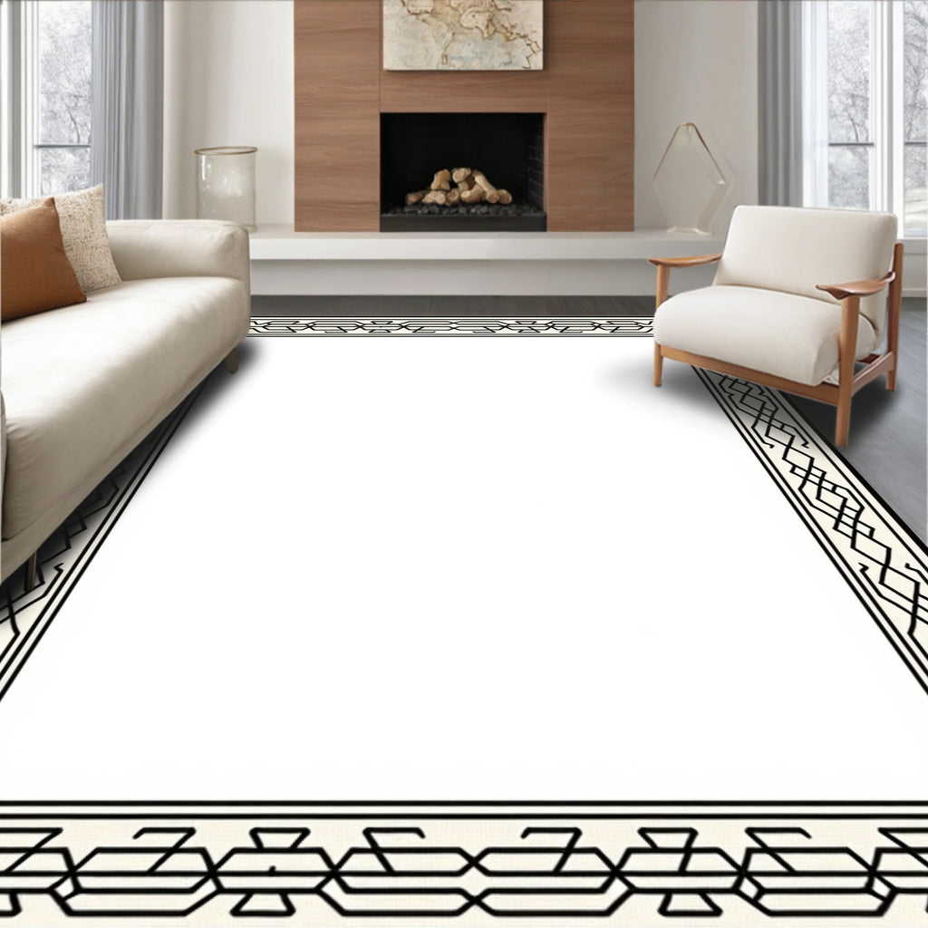 Black Interlocking Geometric Pattern Frame Rug