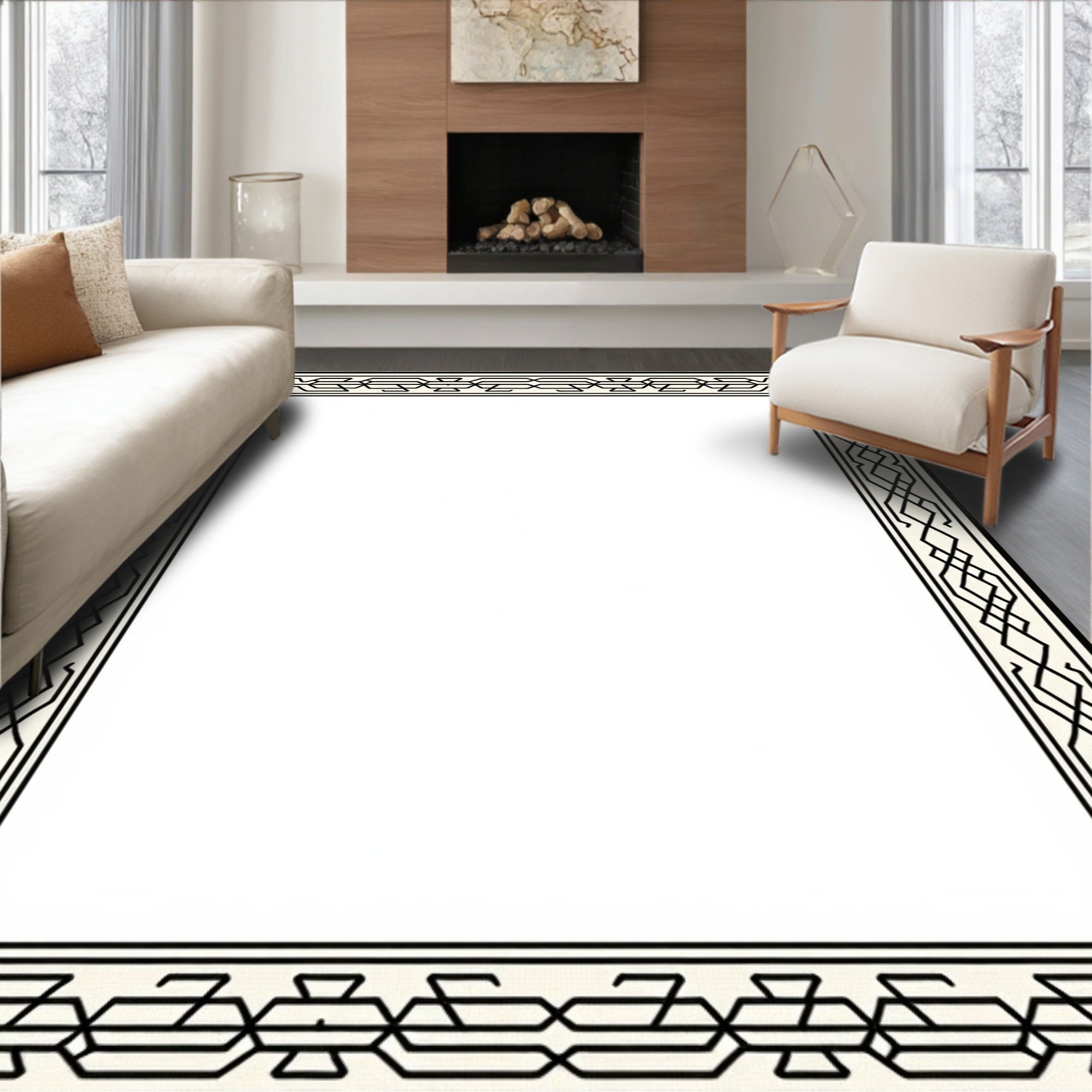 Black Interlocking Geometric Pattern Frame Rug