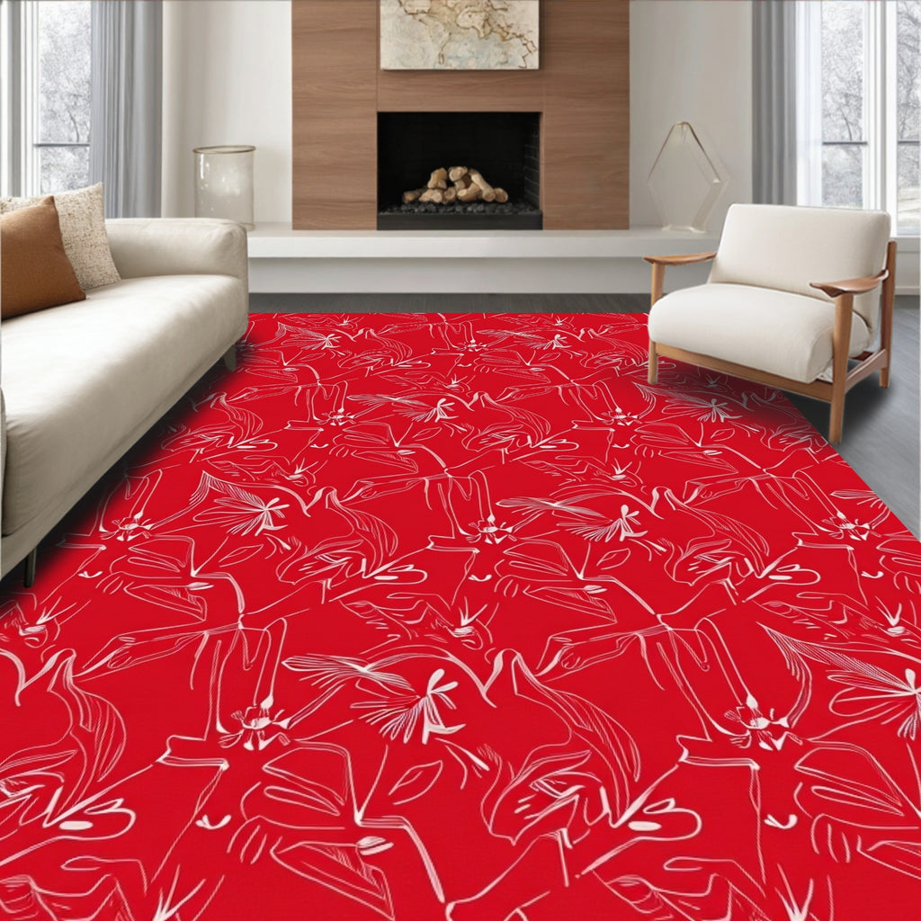 Abstract Floral Line Art Crimson Rug