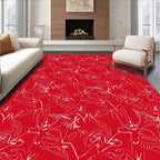 Abstract Floral Line Art Crimson Rug