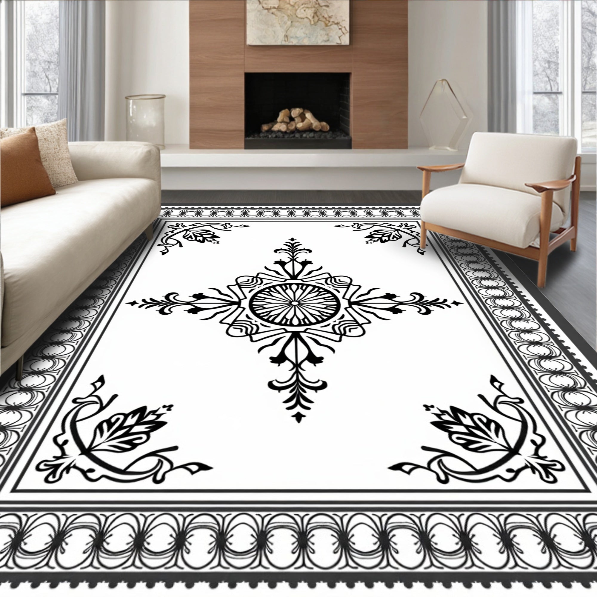 Classic Floral Medallion Bordered Rug