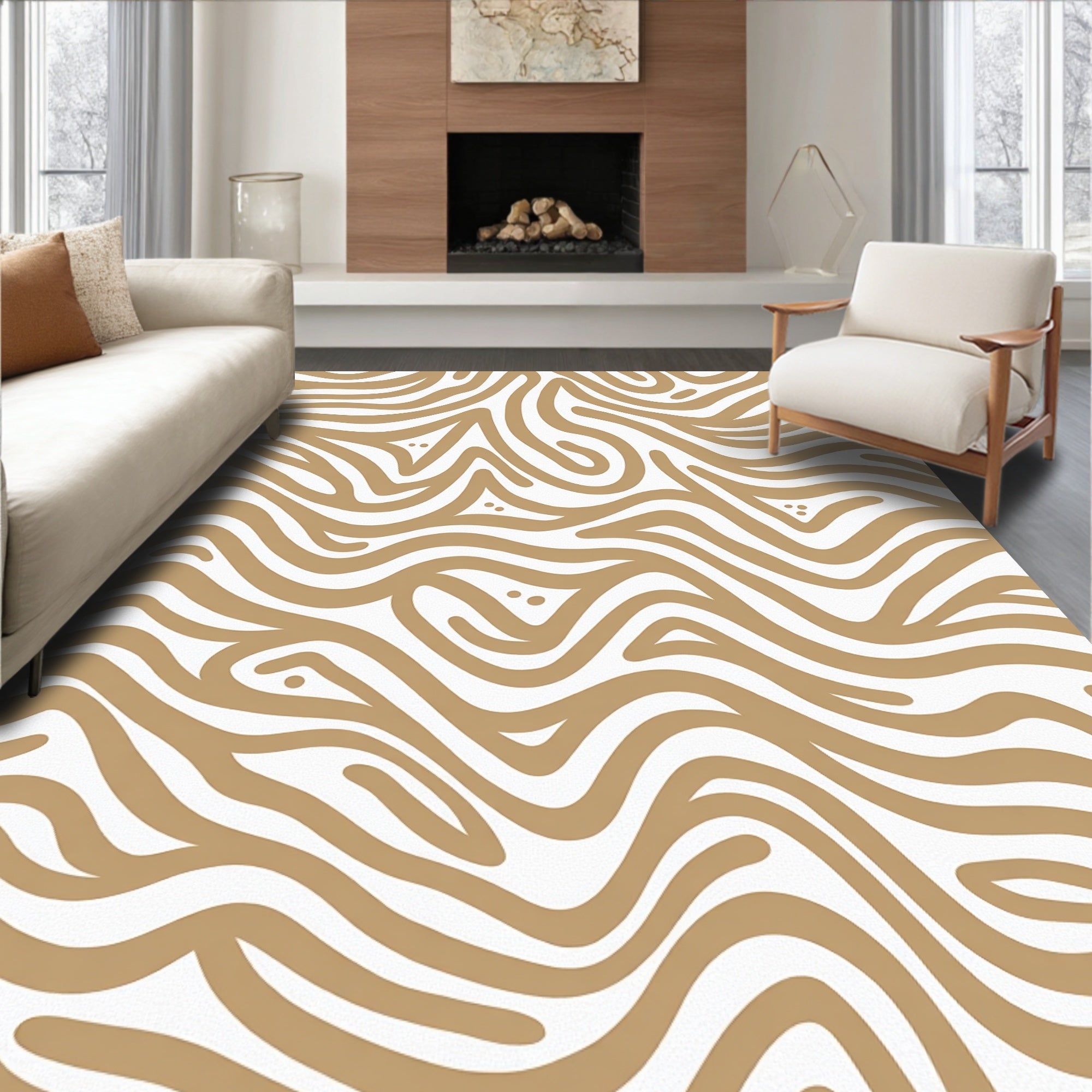 Abstract Brown Wavy Lines Pattern Rug