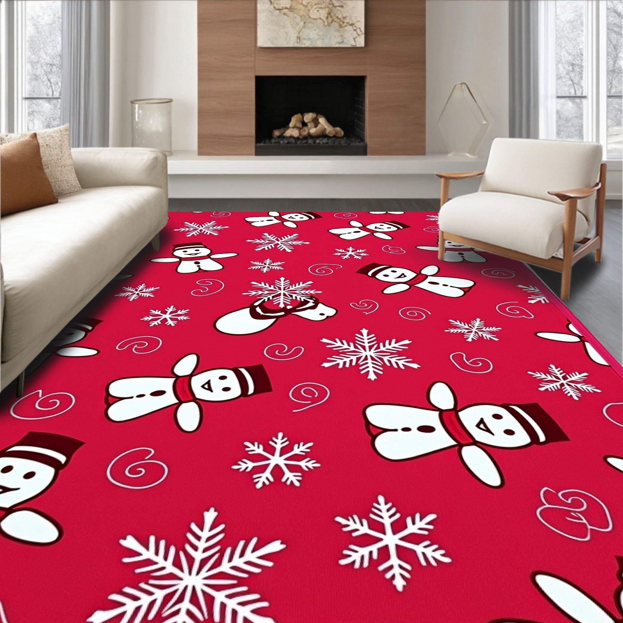 Festive Snowman Snowflake Pattern Rug