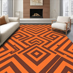Bold Orange Geometric Maze Pattern Rug