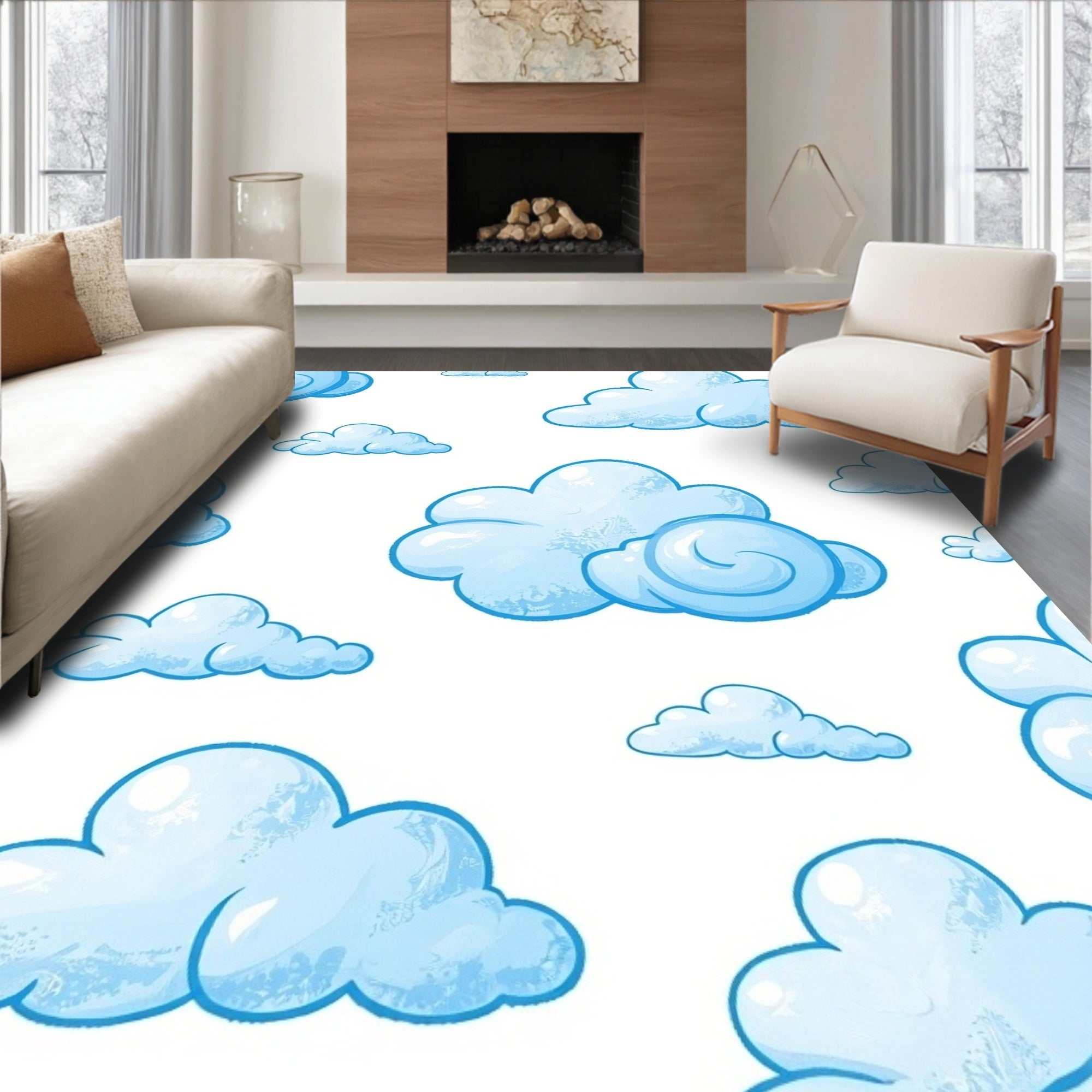 Whimsical Sky Cloud Pattern Design Rug