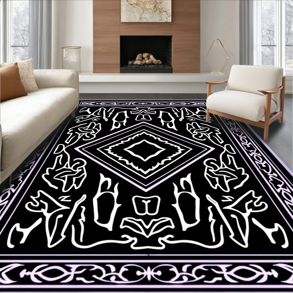 Mysterious Black White Symmetry Design Rug