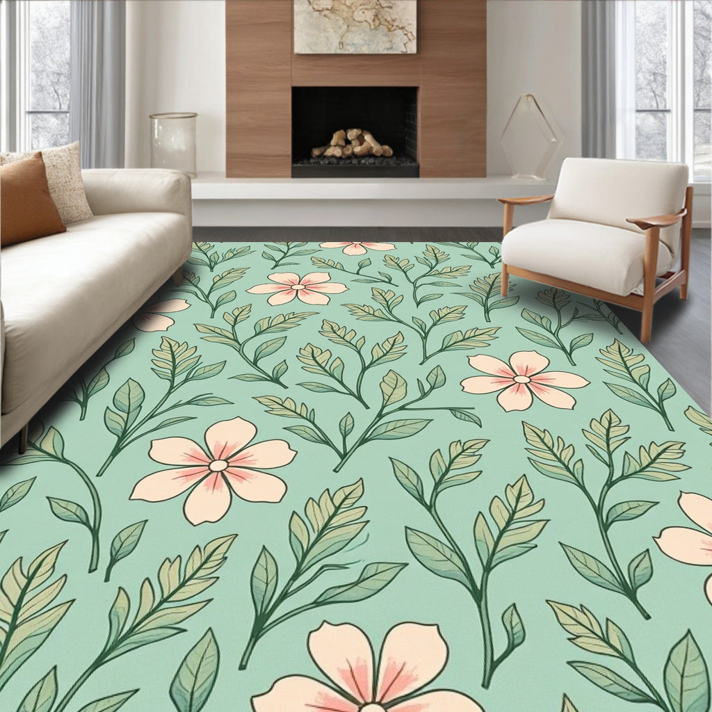 Pastel Floral Branch Botanical Design Rug