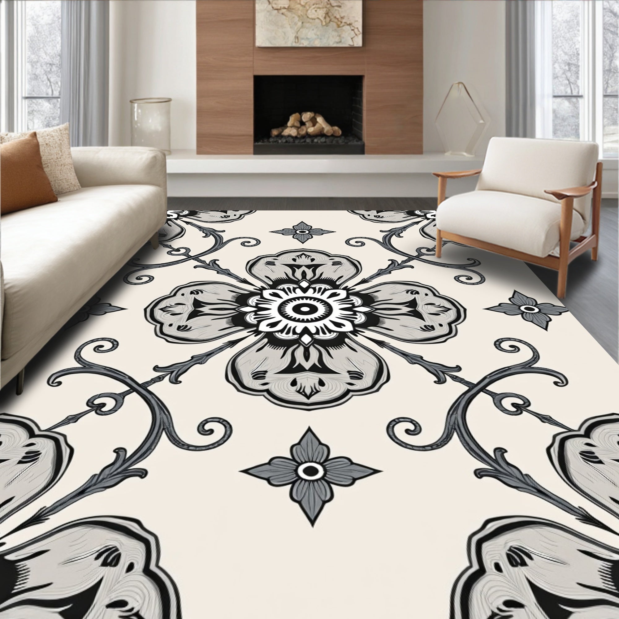 Ornate Floral Swirls Pattern Rug
