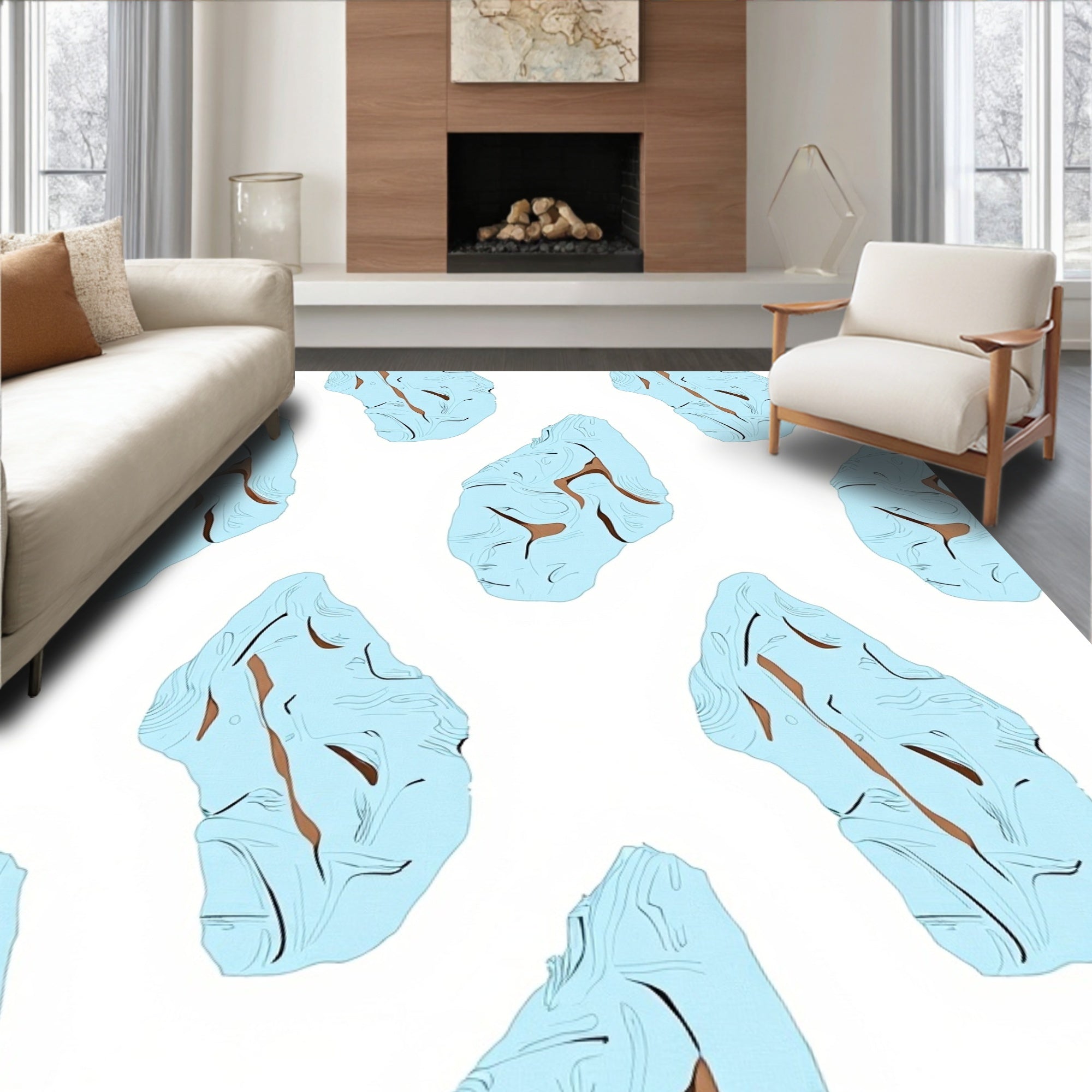 Abstract Ice Blue Wavy Contour Rug