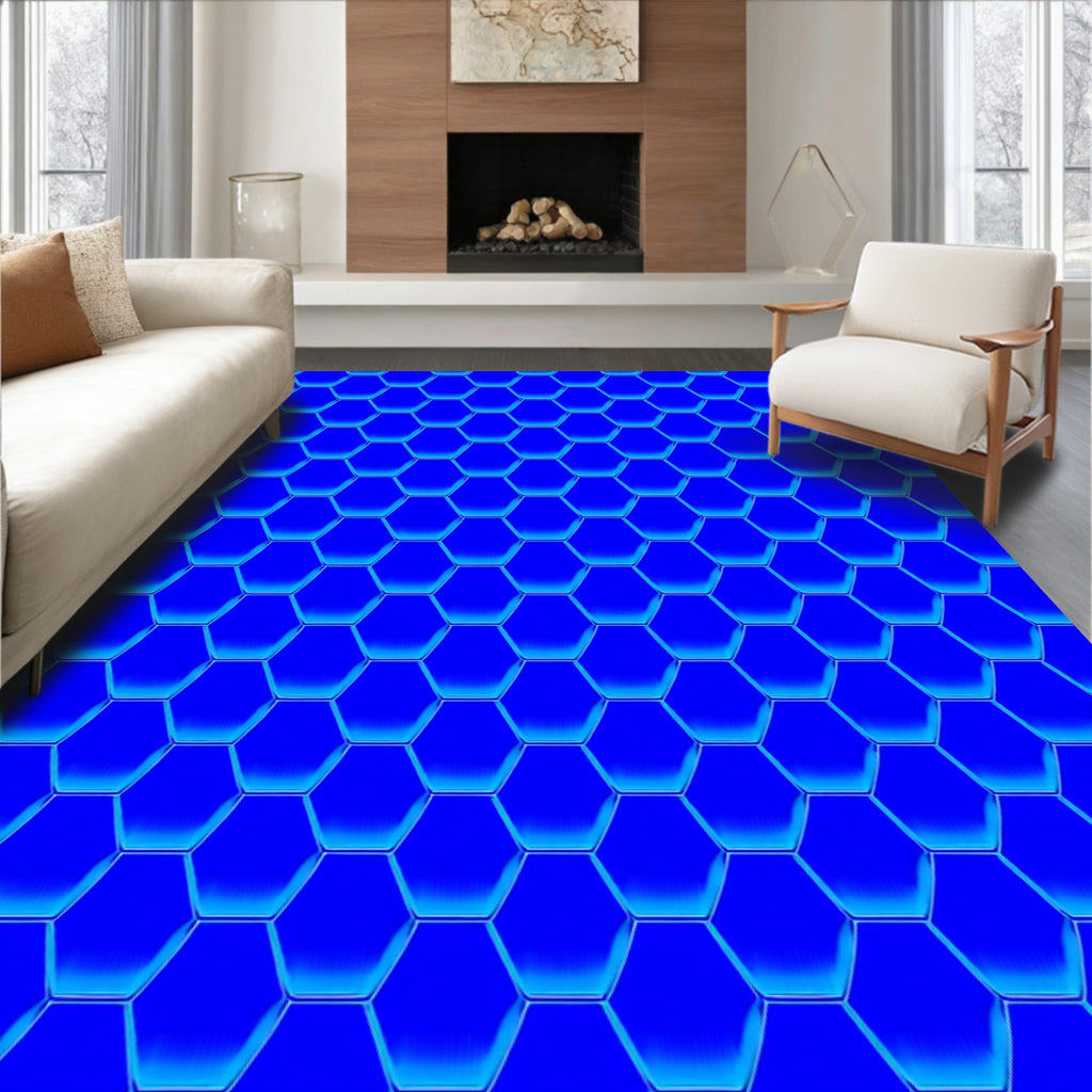 Hexagon Pattern Royal Blue Design Rug
