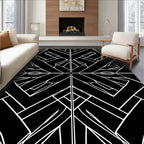 Bold Black White Interlocking Geometric Design Rug