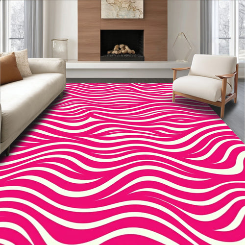 Abstract Pink Cream Wavy Lines Rug