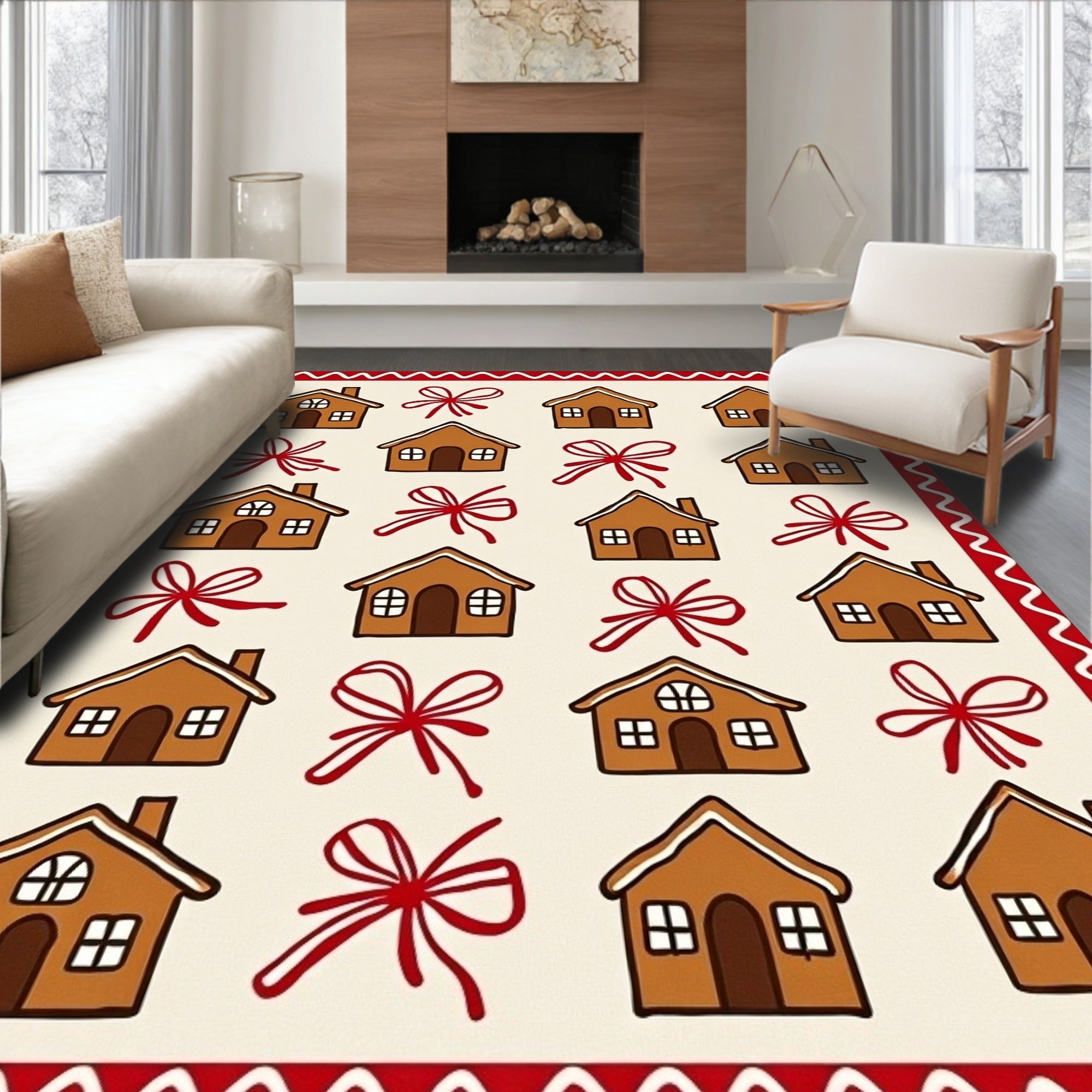 Gingerbread House Bow Pattern Design Rug