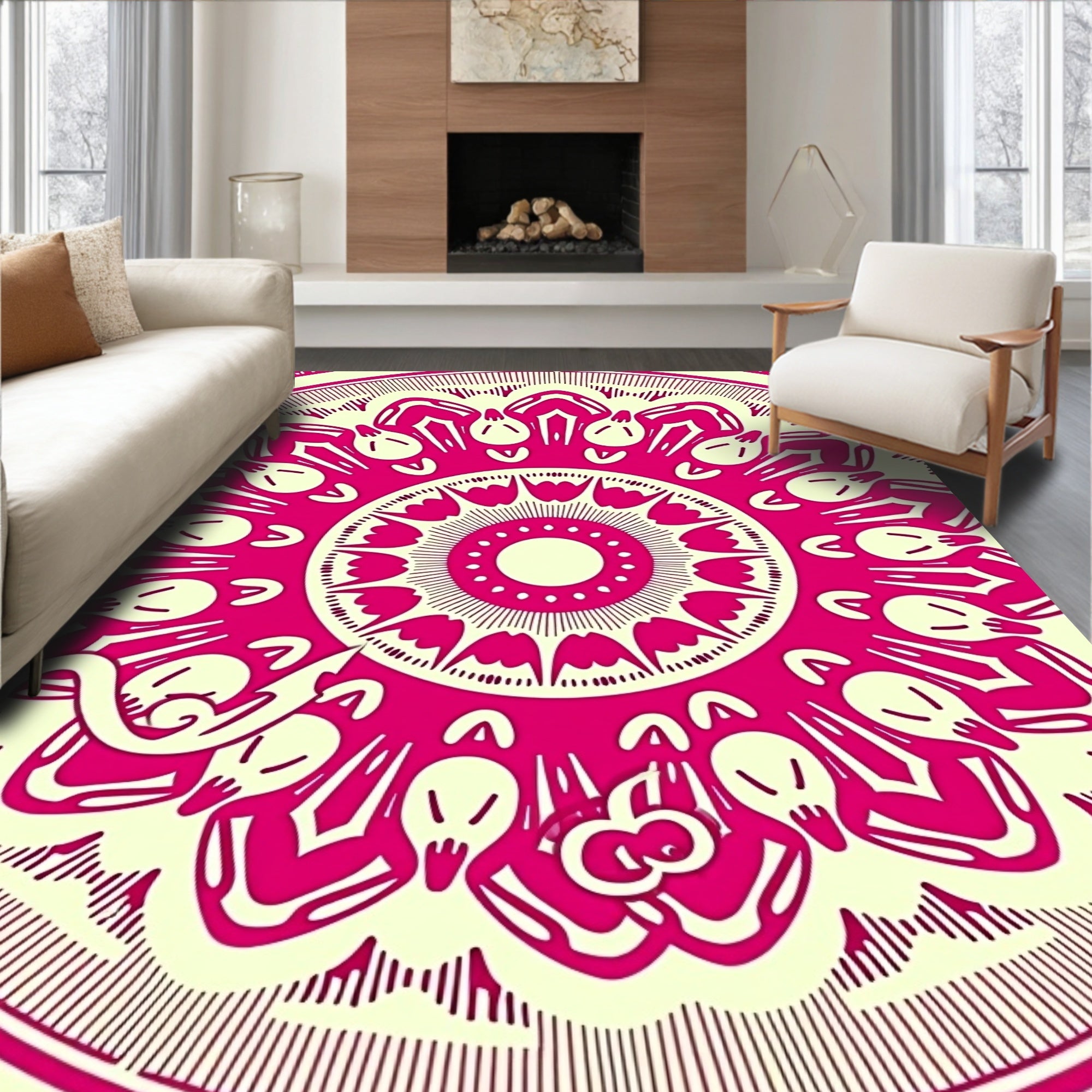 Mandala Pink Concentric Radial Pattern Rug