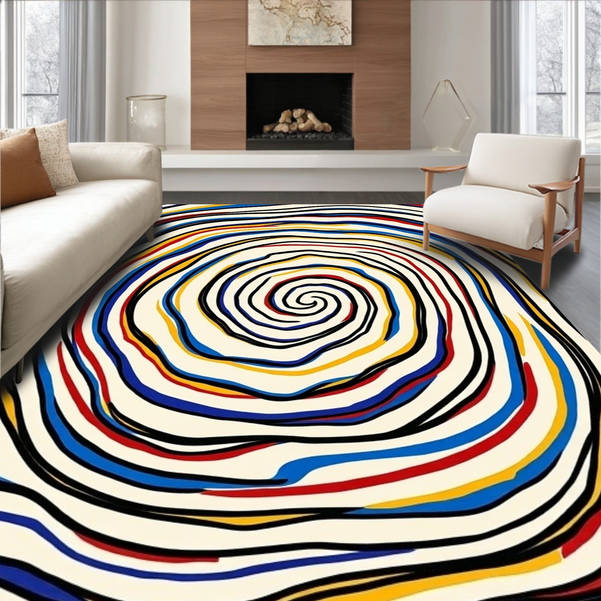 Retro Swirl Primary Colors Pattern Rug