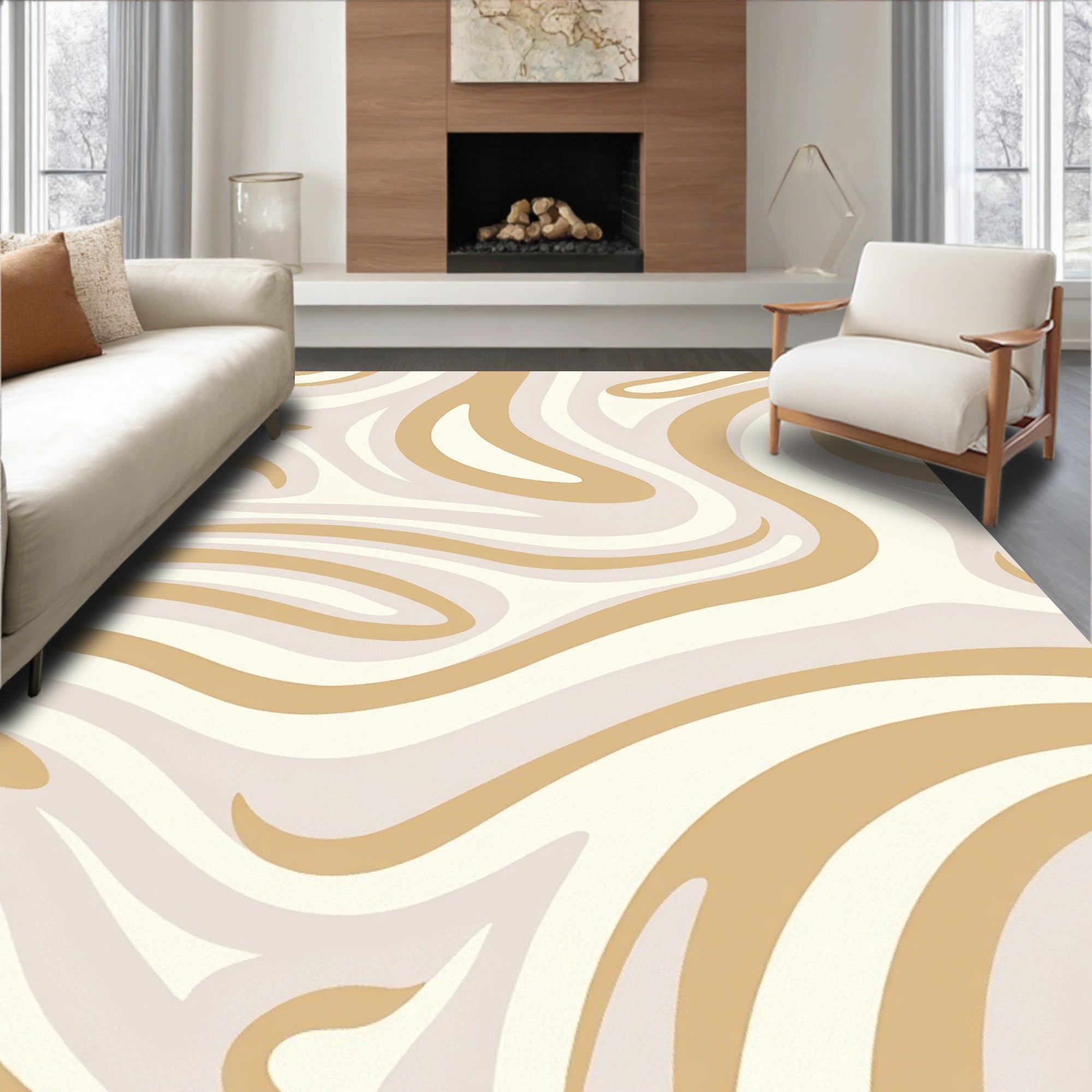 Retro Swirl Cream and Gold Rug