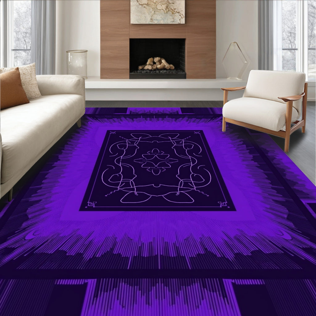 Symmetric Purple Burst Pattern Design Rug