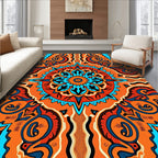 Vibrant Orange Blue Mandala Design Rug