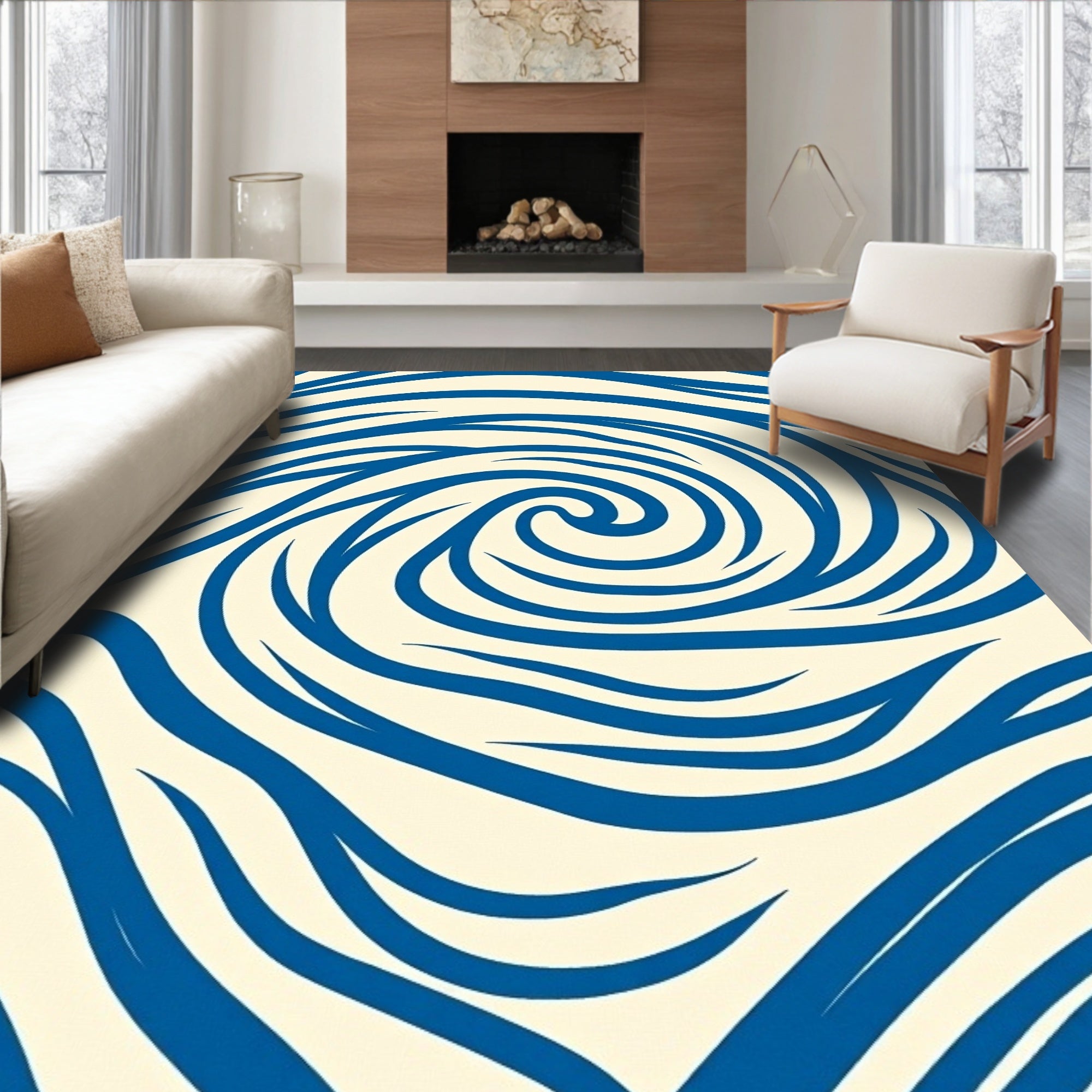 Blue Abstract Swirl Pattern Rug