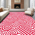 Bold Red Swirls Lines Pattern Rug