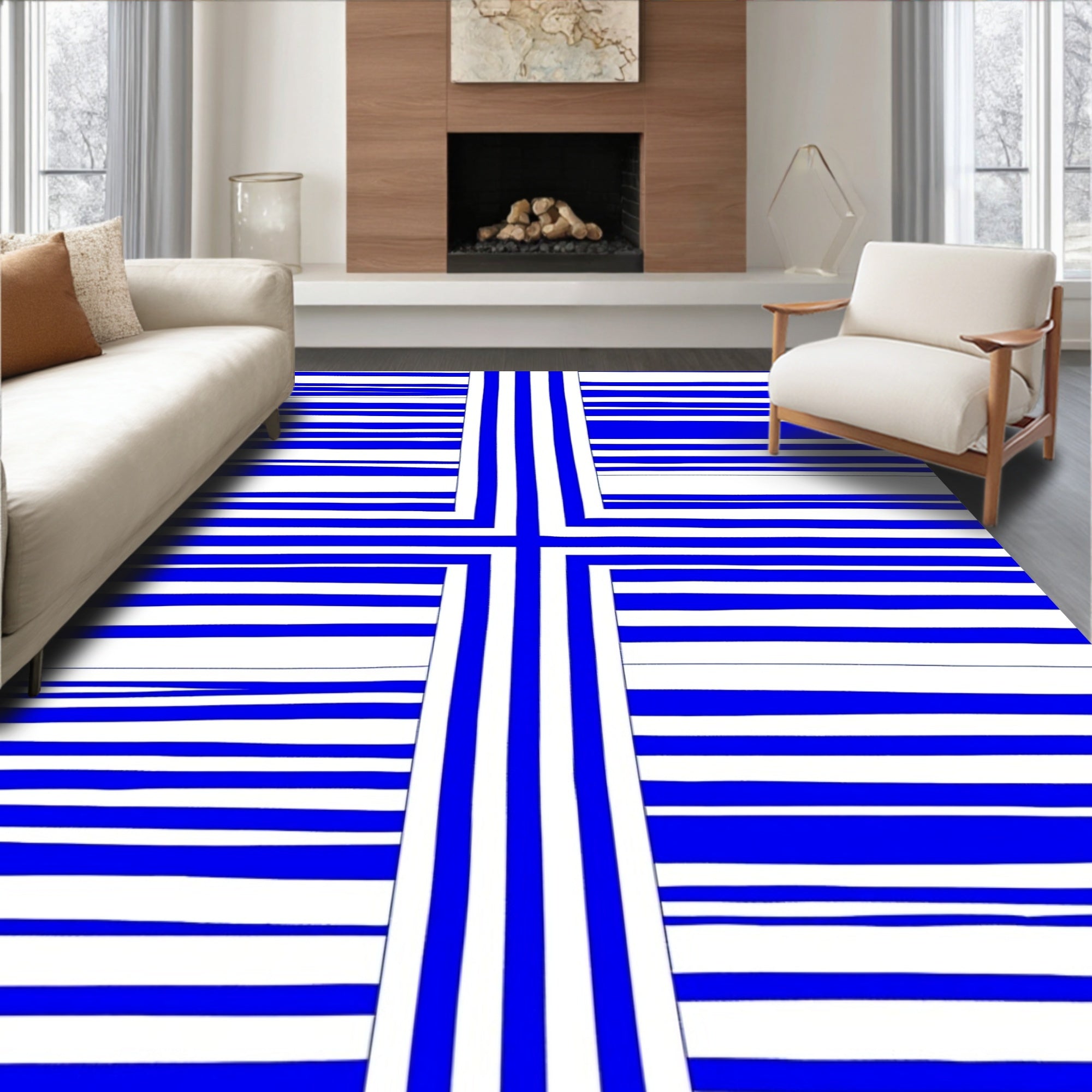 Bold Blue And White Stripe Design Rug