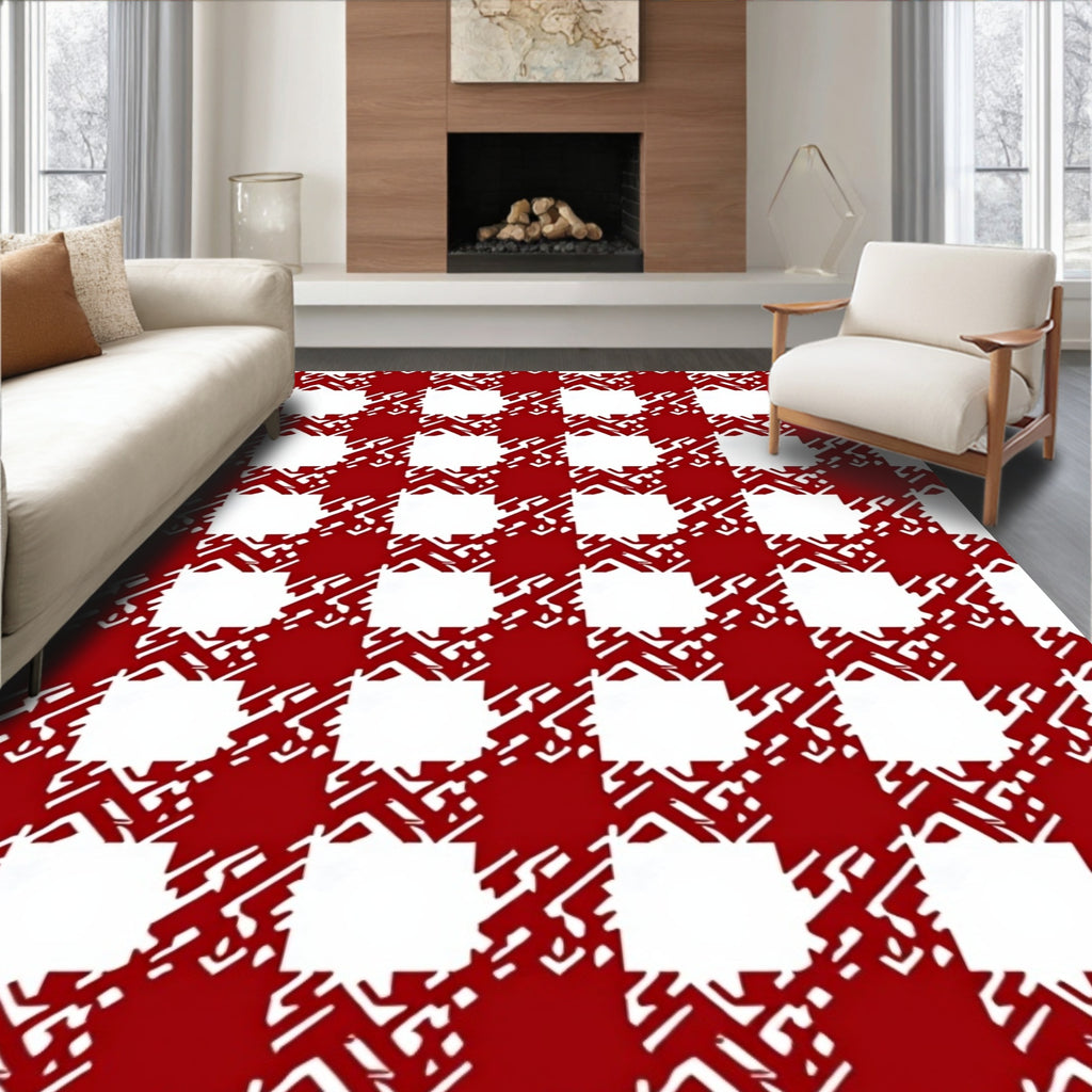 Red White Textured Plaid Design Rug