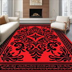 Red Black Vintage Floral Damask Rug