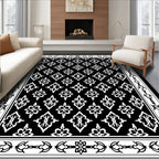 Classic Black White Floral Tile Rug