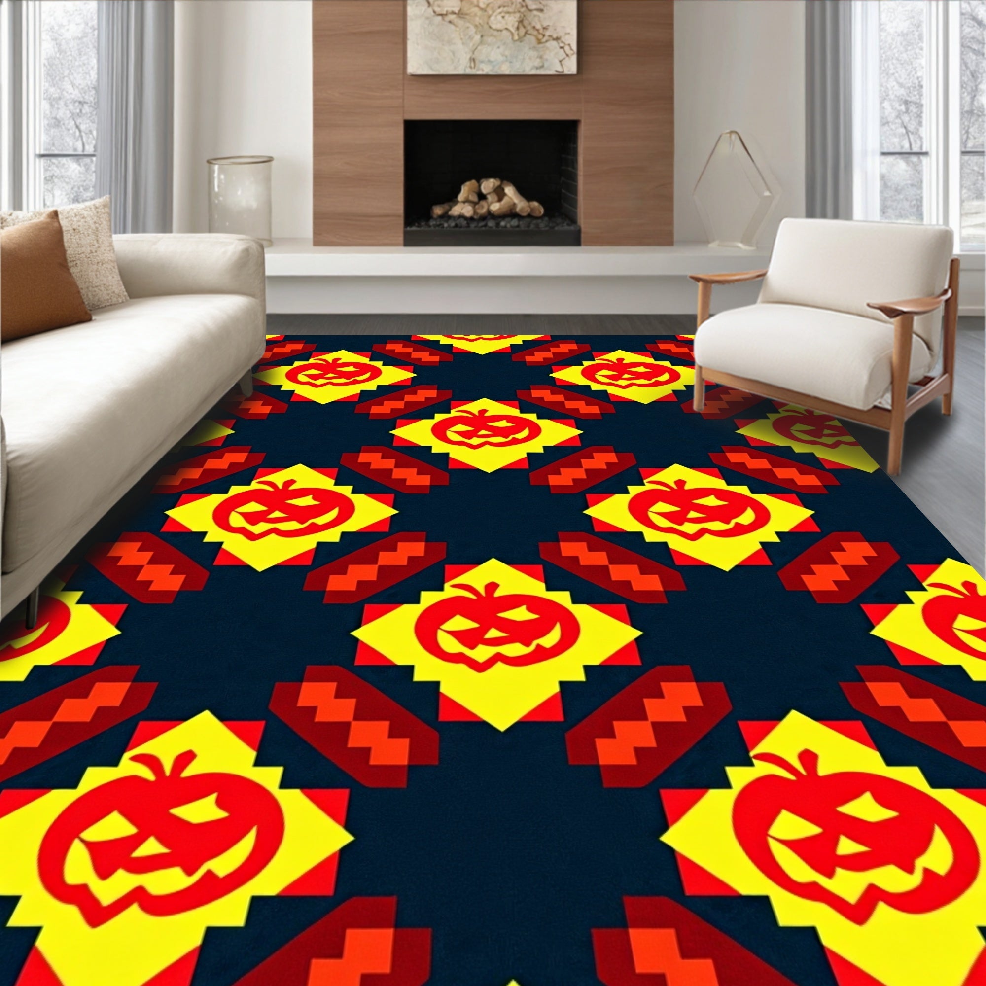 Jack O Lantern Pixel Pattern Rug