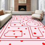 Abstract Red Dot Maze Design Rug