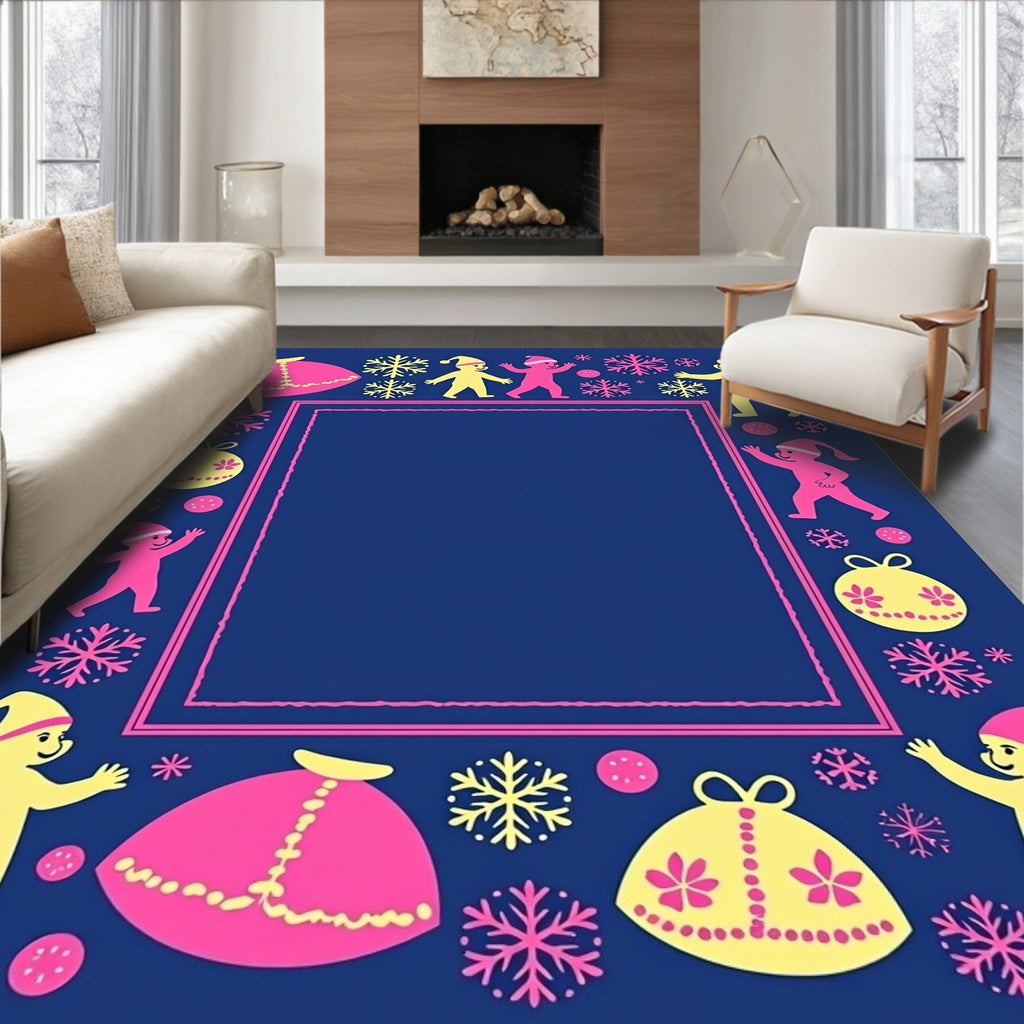 Whimsical Christmas Figures Snowflakes Garland Rug