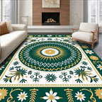Emerald Geometric Sunburst Folk Art Rug