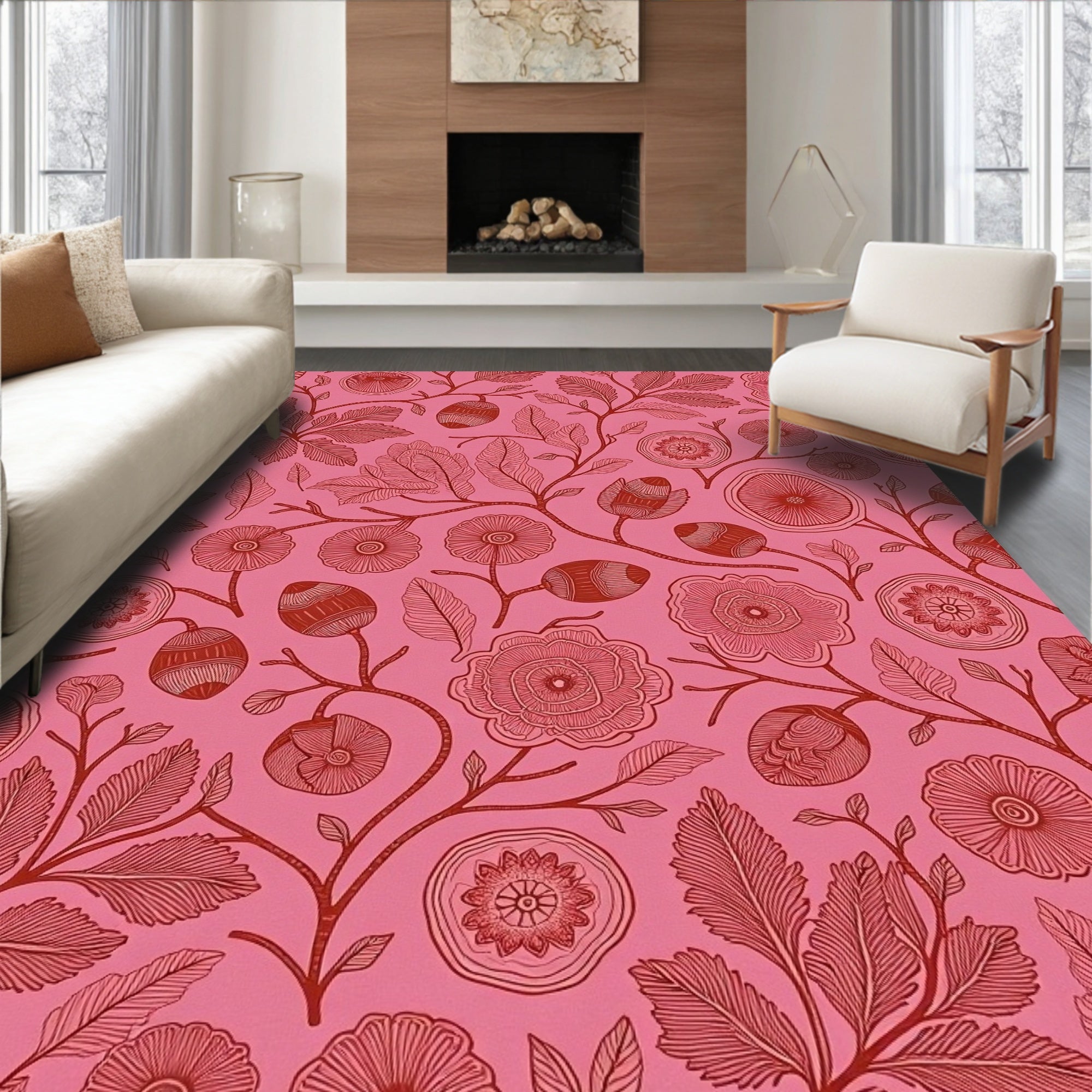 Vintage Floral Branch Pattern Rug