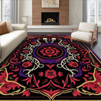 Ornate Skull Rose Floral Pattern Rug