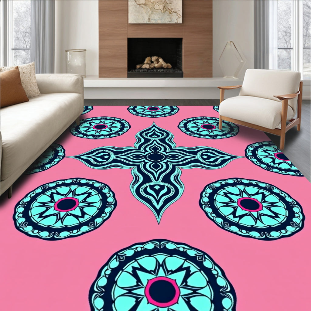 Turquoise Blue Mandala Pattern Rug
