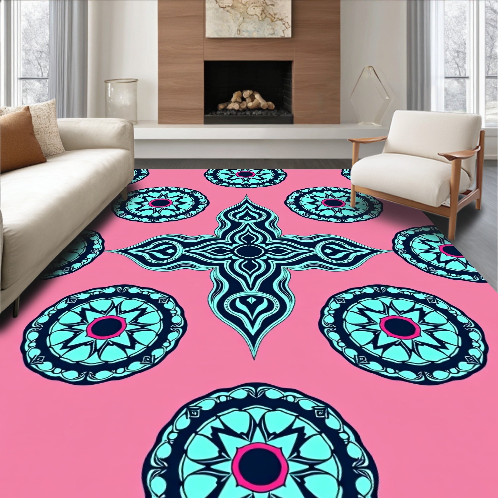 Turquoise Blue Mandala Pattern Rug