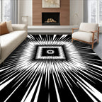Black White Radial Square Pattern Rug
