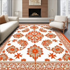 Orange Floral Symmetry Pattern Rug