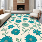 Teal Flower and Leaf Pattern Rug