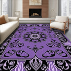 Bold Lilac Black Floral Mandala Rug
