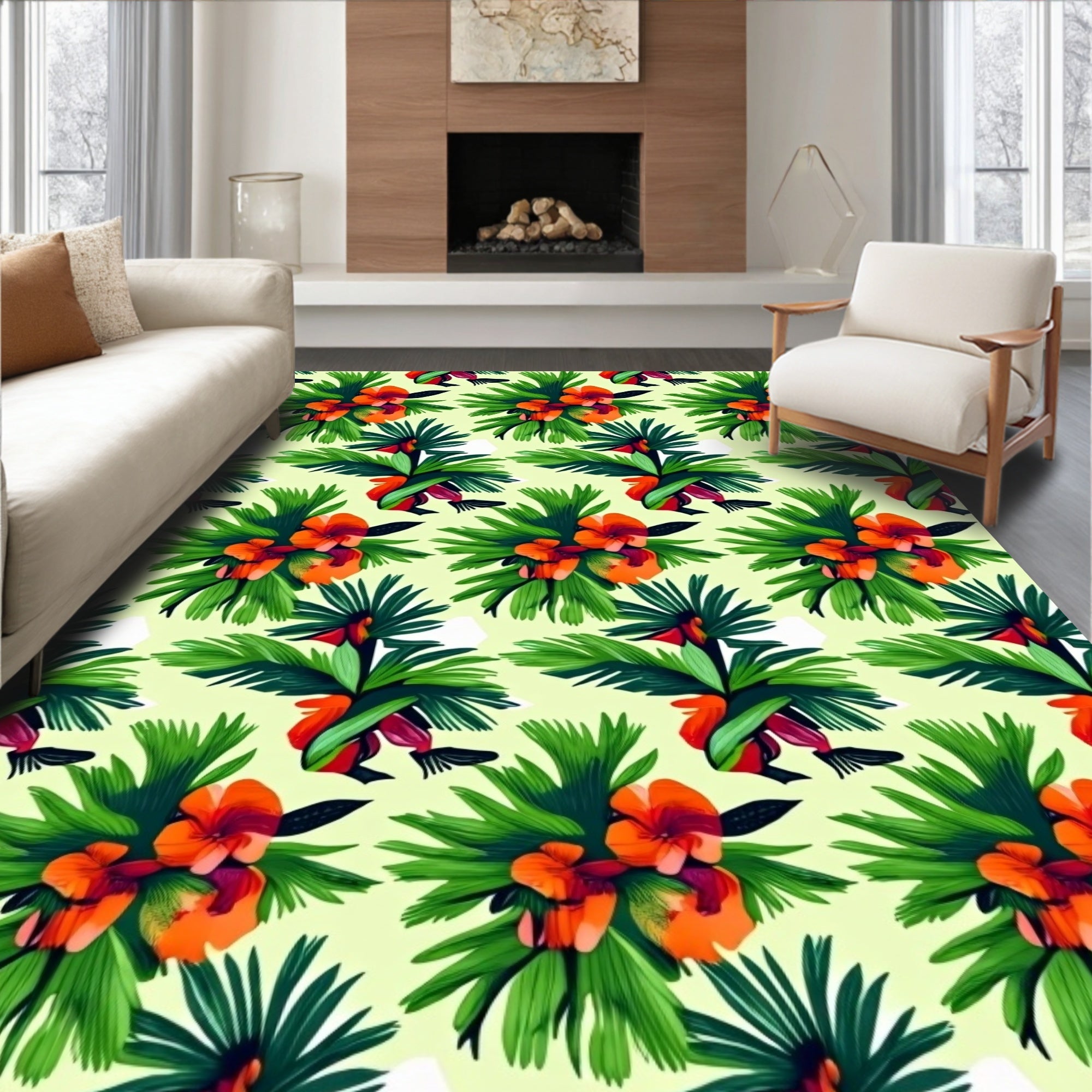 Exotic Tropical Floral Pattern Rug