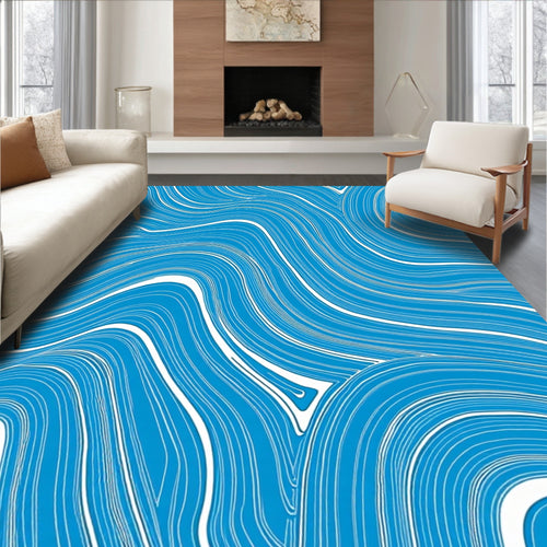 Abstract Blue White Flowing Lines Rug