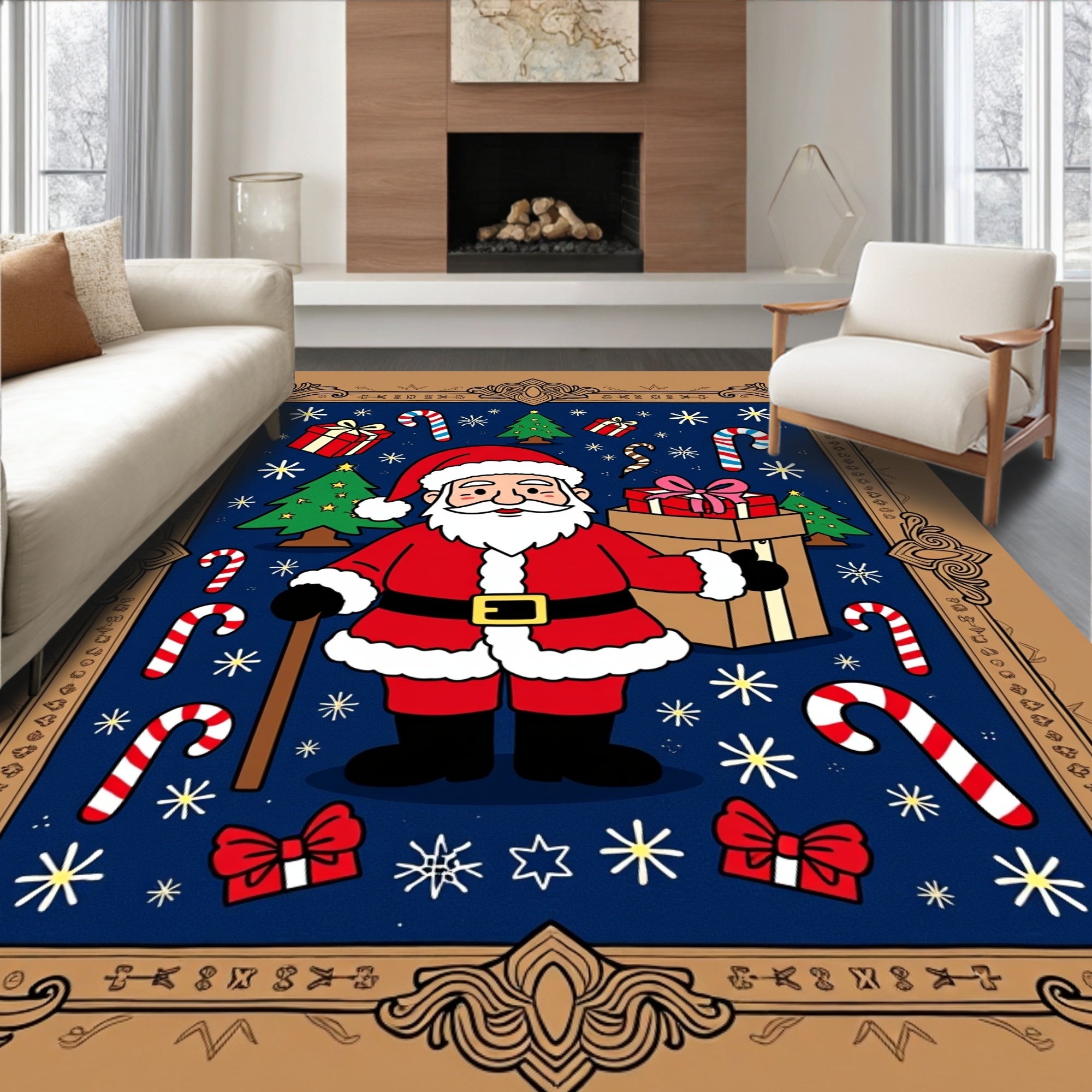 Santa Claus Christmas Festive Pattern Rug
