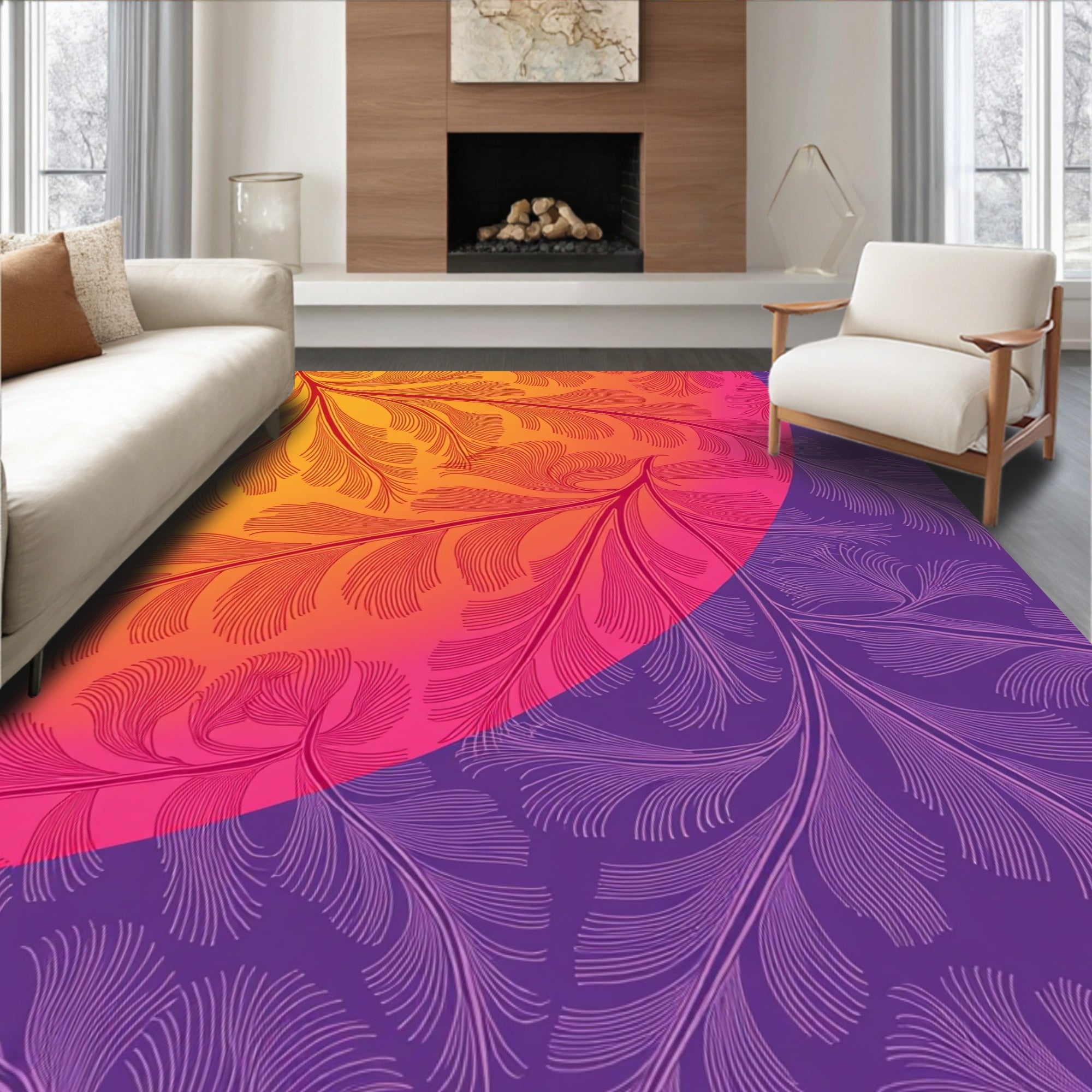 Whimsical Fern Pattern Gradient Rug