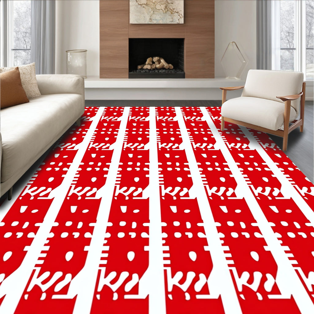 Bold Red Vertical Stripe Pattern Rug