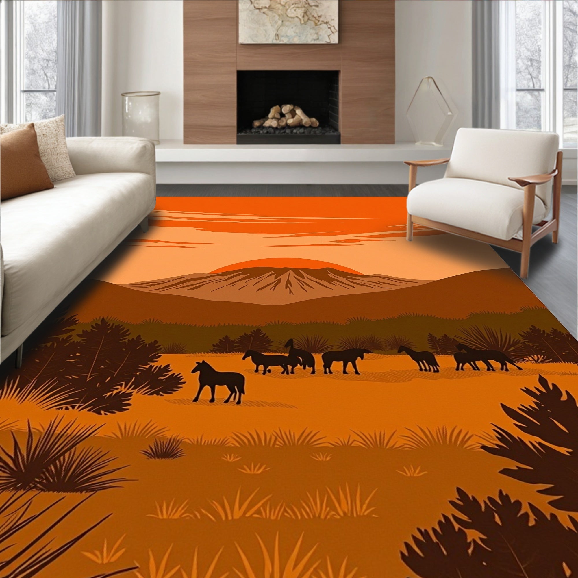 Sunset Herd With Mountain Panorama Rug