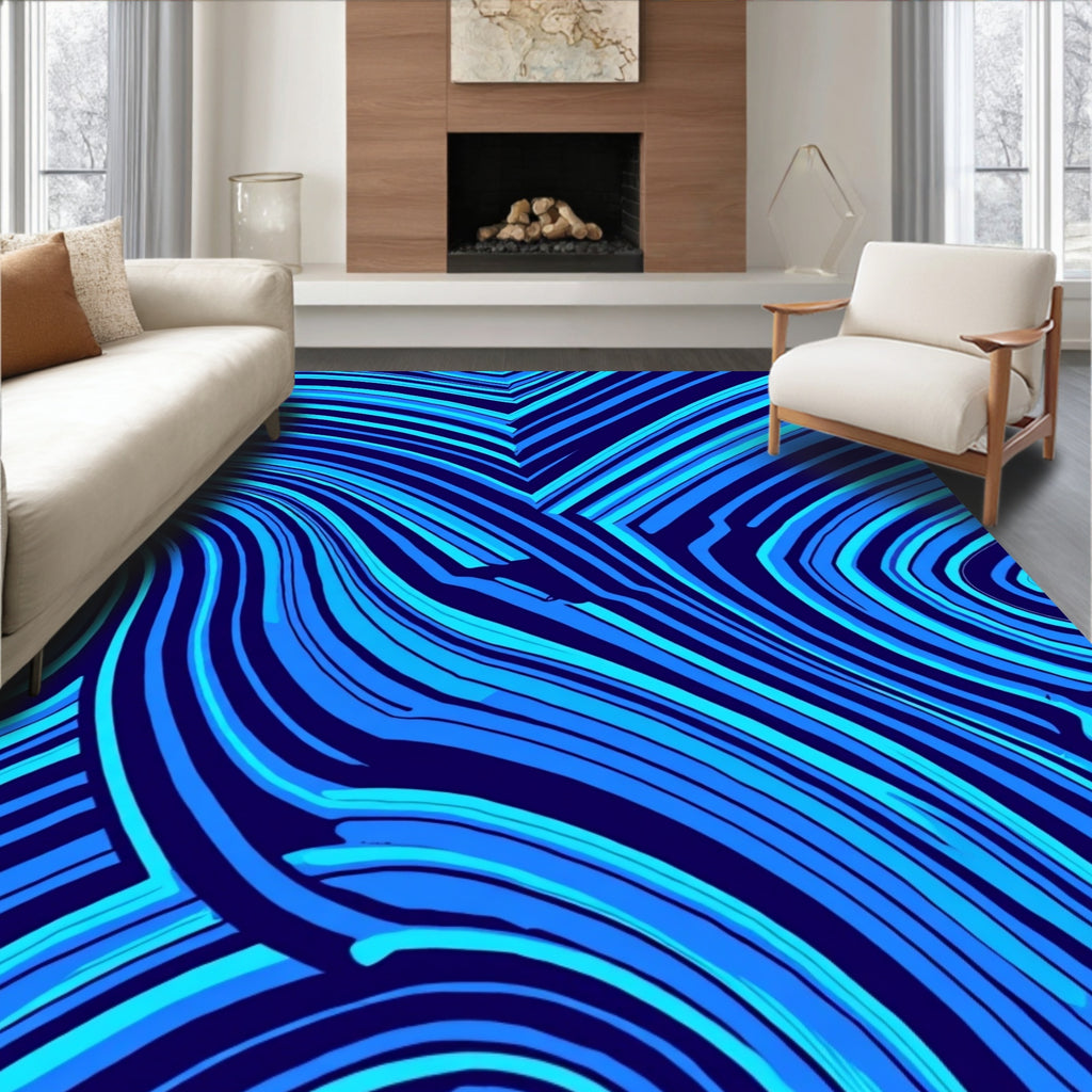 Dynamic Blue Swirl Lines Rug